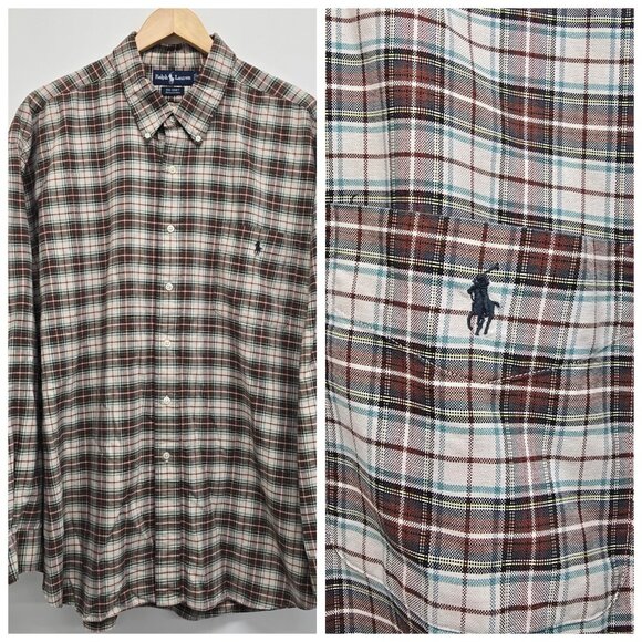 Polo Ralph Lauren Plaid Button Up Big Shirt Long Sleeve Shirt XXL Plaid EUC - Picture 1 of 9